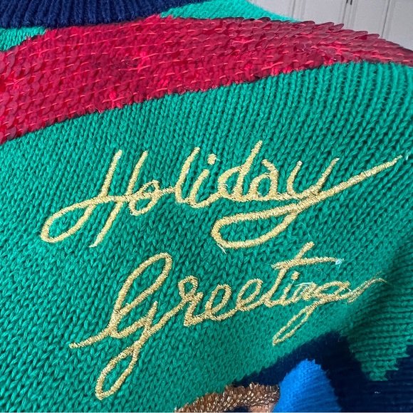 I.B. DIFFUSION SPORT CHRISTMAS SWEATER VINTAGE SEQUENCE RARE FIND WOMENS LARGE - Picture 12 of 16